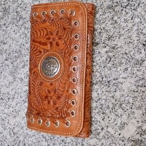 American West Brown Embossed Leather Wallet
